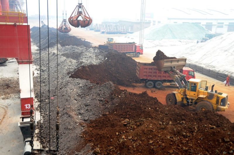Rare earth minerals are stockpiled at a port in northeast China