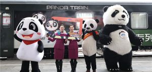 The panda now arriving on platform one is the 2021 service from Chongqing