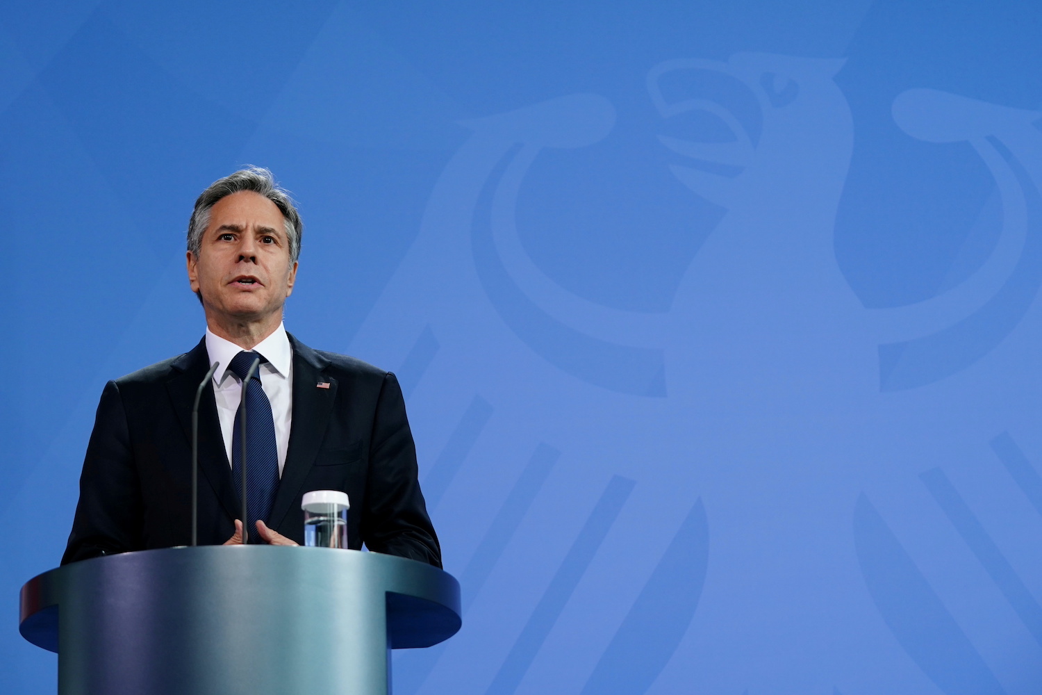 US Secretary of State Antony Blinken speaks during a joint news conference with German Chancellor Angela Merkel (not in the picture) at the Chancellery in Berlin, Germany June 23, 2021. Clemens Bilan/Pool via REUTERS