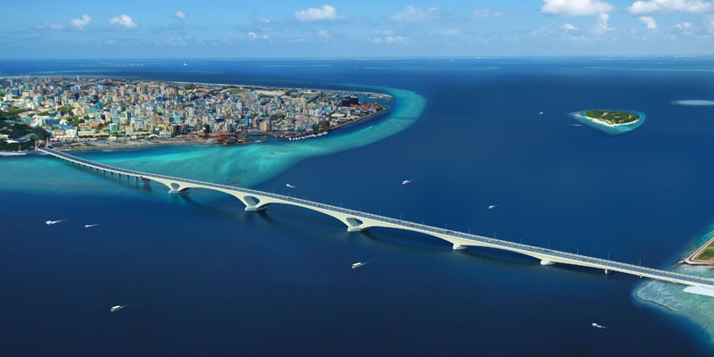 The Sinamalé Bridge in the Maldives, built by China as part of the Belt and Road scheme, connects the capital Malé with Hulhumalé and Hulhulé. Photo: People's Daily.