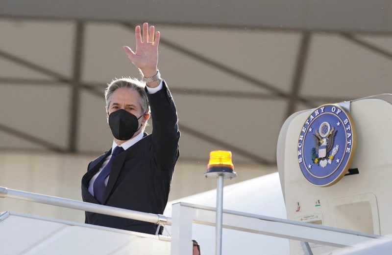 US Secretary of State Antony Blinken departs Melbourne for Fiji on February 12, 2022