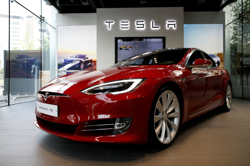 A Tesla Model S electric car is seen at its dealership in Seoul