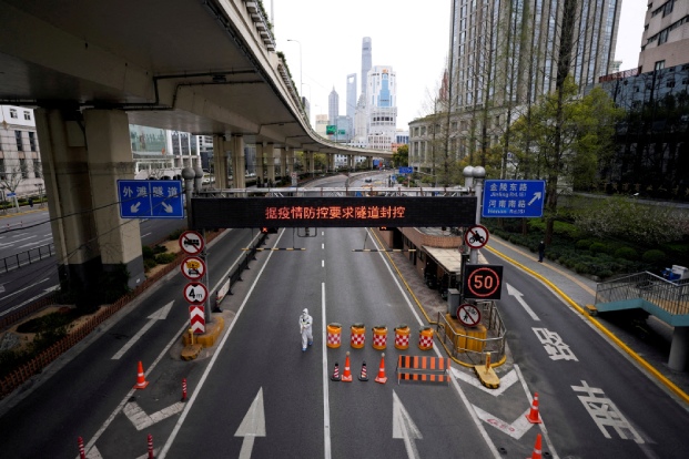 An entrance to a tunnel leading to the Pudong area amid strict lockdown