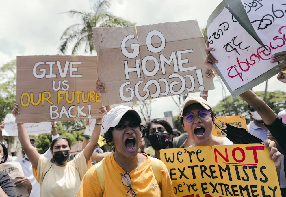 People shout slogans against Sri Lankas President Gotabaya Rajapaksa during a protest over the economic crisis in Colombo April 4 2022. RtrsDinuka Liyanawatte