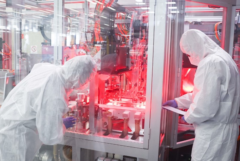 Workers at a lithium battery factory