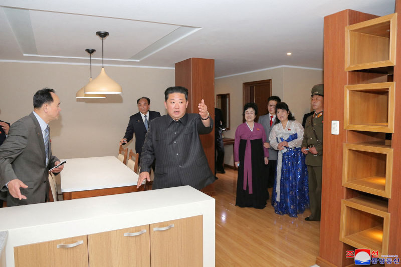 North Korea leader Kim Jong Un at a residential district
