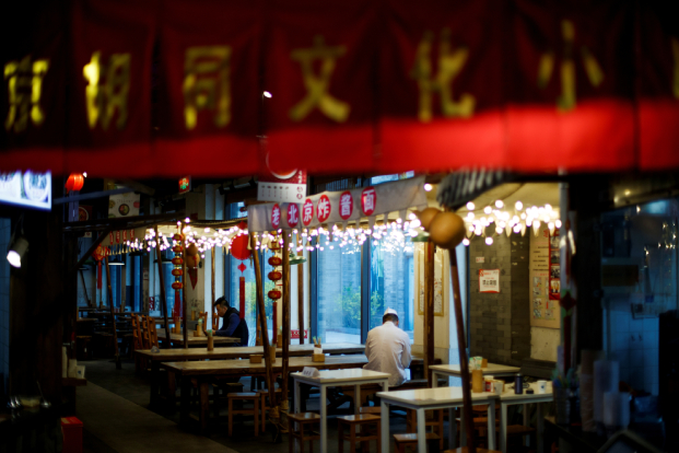 A restaurant waits for customers in the Qianmen district, one of the top tourist destinations in Beijing, as the spread of the novel coronavirus disease continues in China