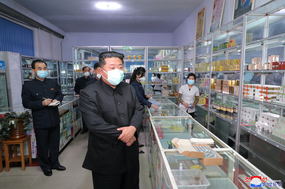 Leader Kim Jong Un inspects a pharmacy as North Korea Covid cases surge