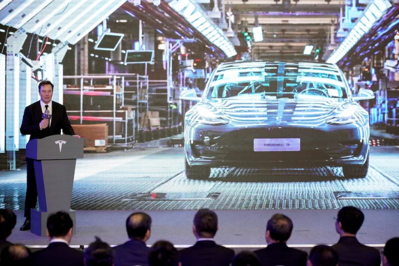 Tesla Inc CEO Elon Musk speaks in Shanghai