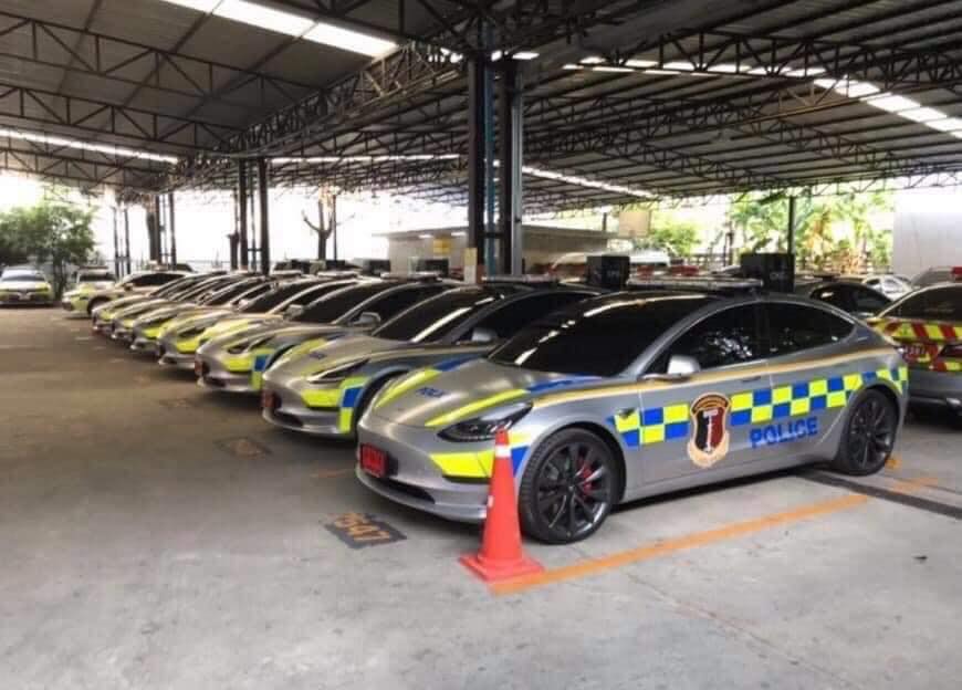 Tesla vehicles leased for use by the Thai Police (2020 photo).