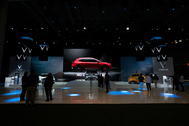 The Vinfast booth is seen at the 2022 New York International Auto Show, in Manhattan, on April 14, 2022