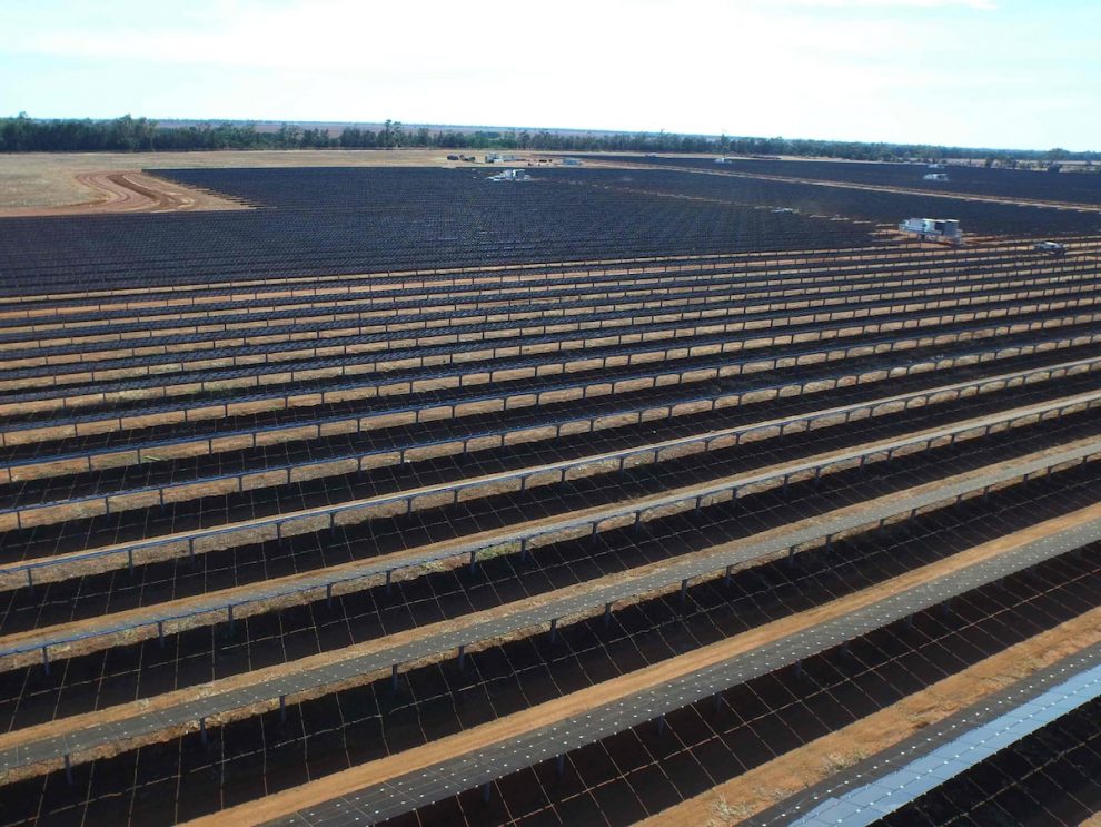 Rows of solar panels are seen at a renewable energy site operated by AGL in New South Wales, Australia