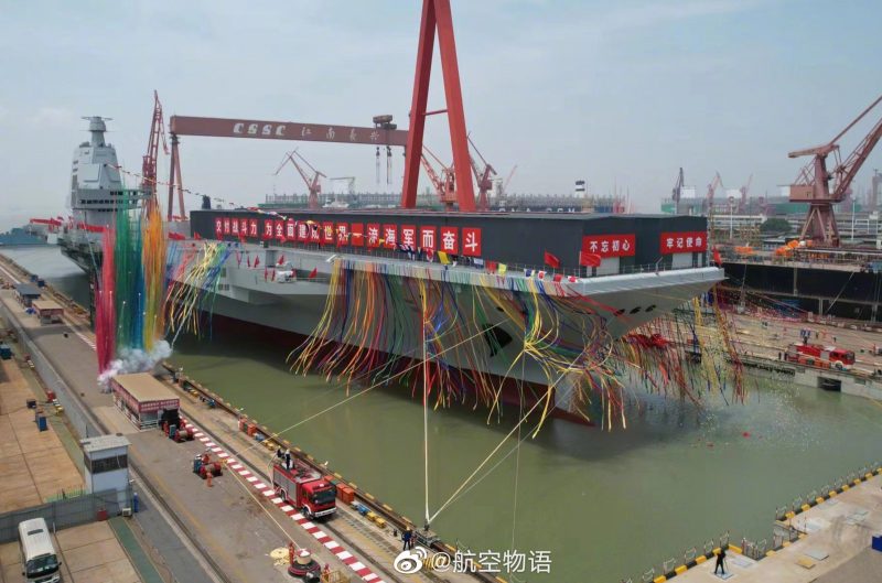 China's third aircraft carrier, the Fujian, is seen at its launch in Shanghai on Friday June 17, 2022.