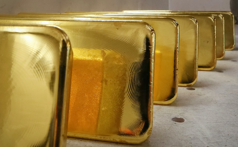 Newly casted ingots of 99.99 percent pure gold are stored after weighing at the Krastsvetmet non-ferrous metals plant in the Siberian city of Krasnoyarsk