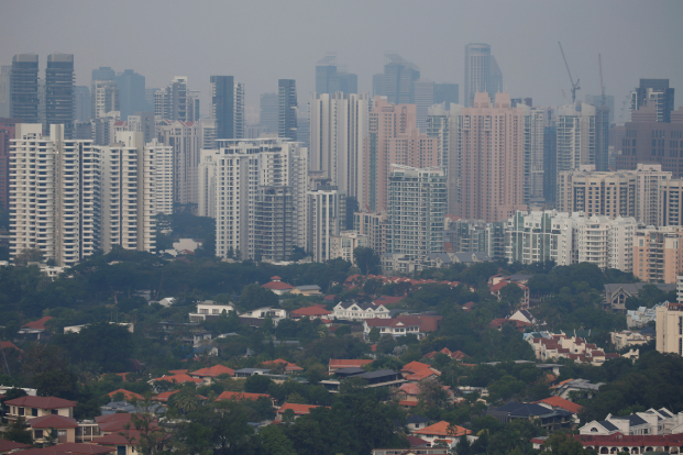 Buildings are shrouded by haze in Singapore