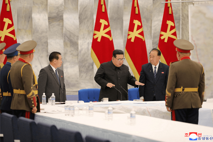 North Korean leader Kim Jong Un attends a convocation of the Expansion of the Central Military Commission of the Workers' Party of Korea