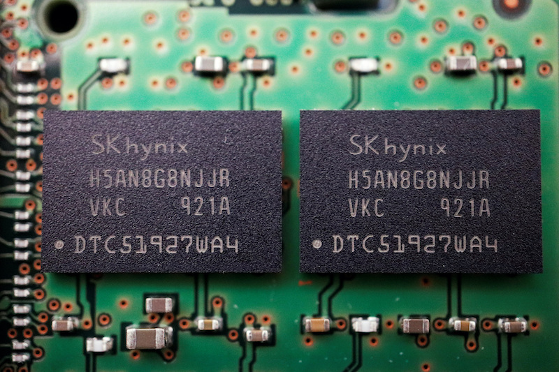 Memory chips made by South Korean semiconductor supplier SK Hynix are on a circuit board. Photo: Reuters