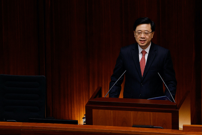 Hong Kong Chief Executive John Lee delivers his first annual policy address at the Legislative Council in Hong Kong.