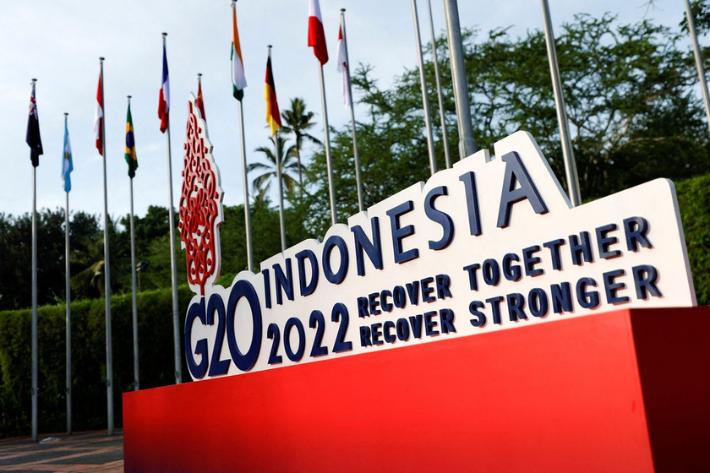 A sign announcing the G20 summit is pictured in Nusa Dua, Bali, Indonesia. Image: Reuters
