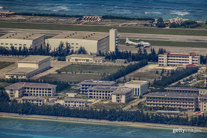 A Chinese military base is captured on an island in the South China Sea. Photo: Ezra Acayan.