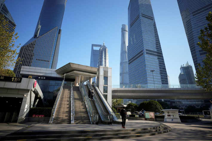 An empty area is pictured in Lujiazui financial district, as coronavirus disease (COVID-19) outbreaks continue in Shanghai