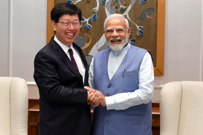 Foxconn chairman Young Liu meets Indian Prime Minister Narendra Modi. The Taiwanese group is boosting its investment in India.
