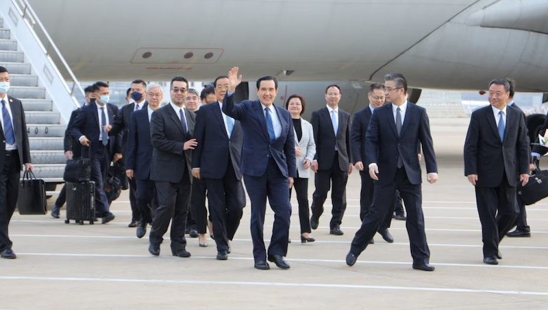 Former Taiwanese President Ma Ying-jeou gestures as he arrives at an airport in Shanghai, China, on March 27, 2023. Photo: Reuters