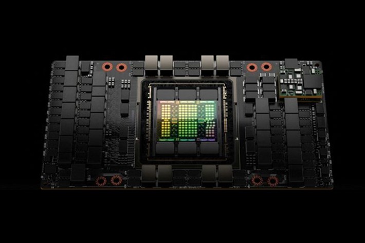 H100, Nvidia's latest GPU optimised to handle large artificial intelligence models used to create text, computer code, images, video or audio