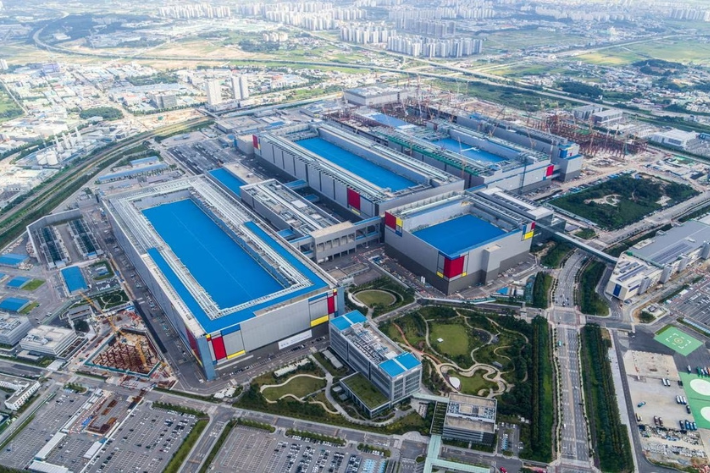 A view shows Samsung Electronics' chip production plant at Pyeongtaek, South Korea