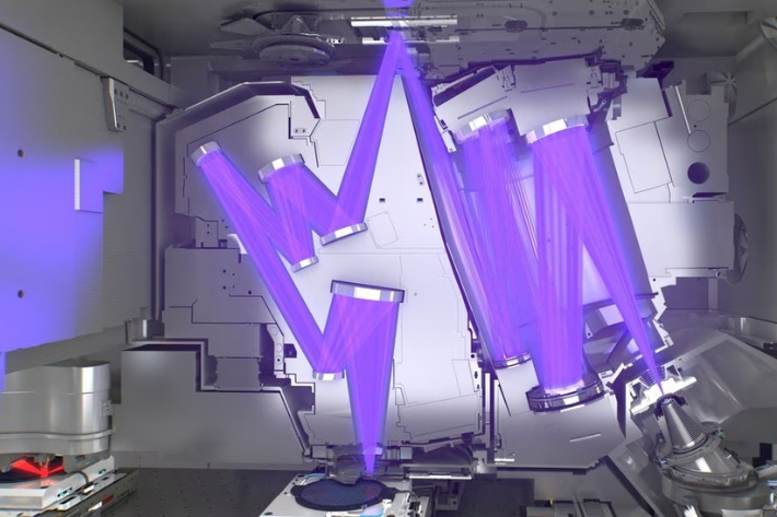 Undated Illustration shows the optical light path inside ASML's semiconductor lithography tool