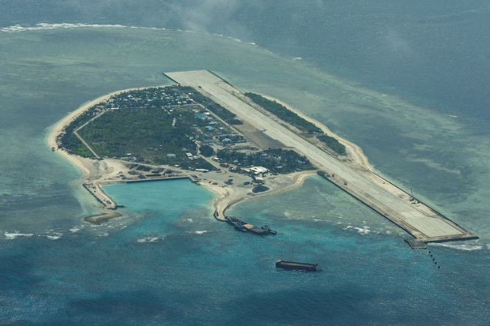 An aerial view shows the Philippine-occupied Thitu Island, locally known as Pag-asa, in the contested Spratly Islands, South China Sea