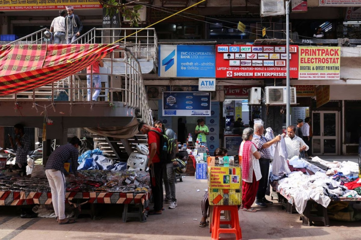 A branch of The Shamrao Vithal Co-op. Bank Ltd. (SVC) is seen at a market in New Delhi, India