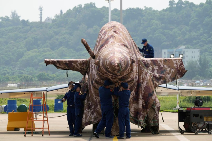 A J-10 fighter jet of Chinese People's Liberation Army (PLA) Air Force Bayi aerobatic team is seen at the China International Aviation and Aerospace Exhibition, or Airshow China, in Zhuhai, Guangdong province, China