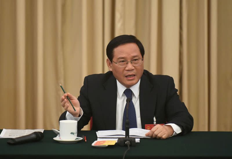 Li Qiang, Communist Party Secretary of Jiangsu, speaks during the Jiangsu delegations group discussion during the National People's Congress, in Beijing