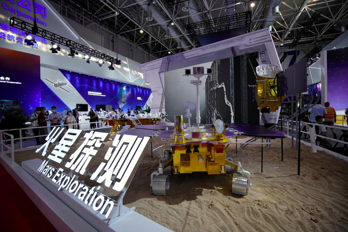 A model of China's Mars rover Zhurong, part of China's Tianwen-1 space mission, displayed at Airshow China, in Guangdong province