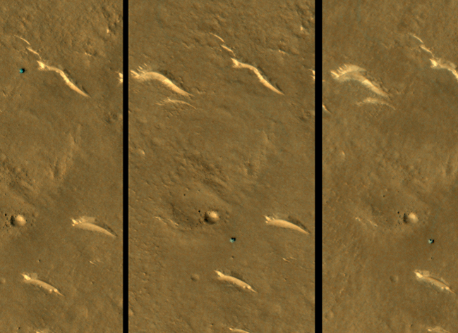 Images from the HiRISE camera onboard Nasa’s Mars Reconnaissance Orbiter showing China’s Mars rover Zhurong had not changed its position between 8 September 2022 and 7 February 2023