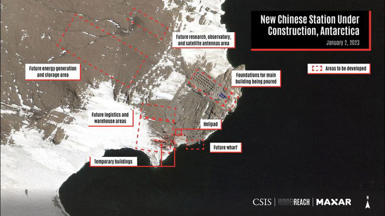 New satellite images reveal that construction has resumed for the first time since 2018 on China’s fifth station in the southern polar region.
