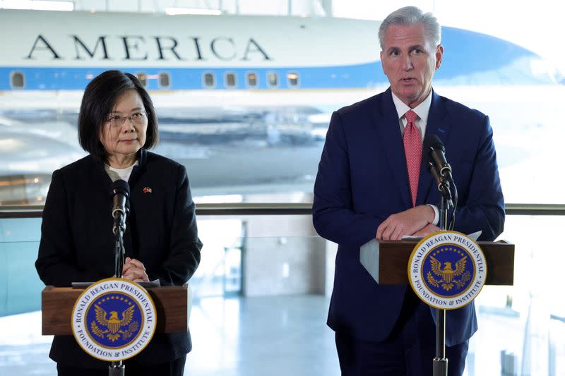 Taiwan's President Tsai Ing-wen meets US Speaker Kevin McCarthy in California on April 5, 2023.