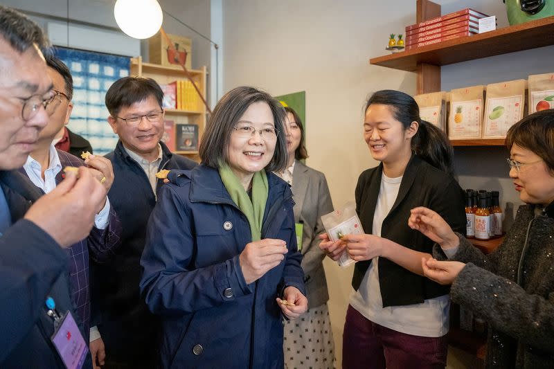 Taiwan's President Tsai Ing-wen meets people in New York. She is due to meet US Speaker Kevin McCarthy in California on Wednesday, his office said.