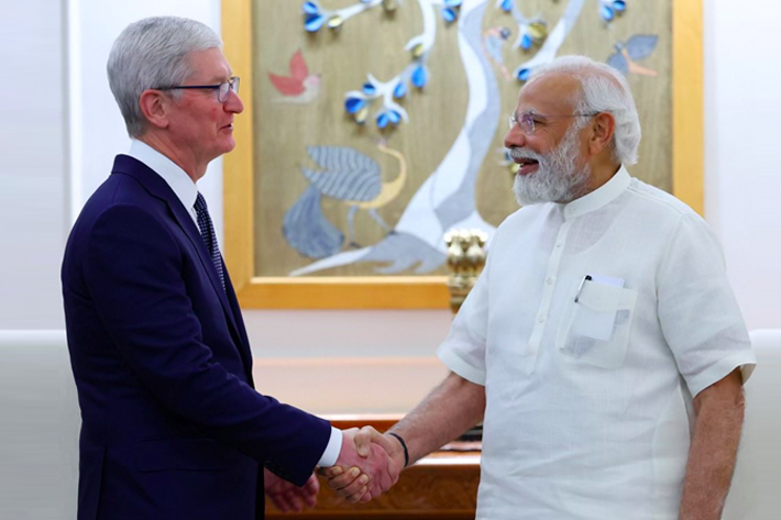 Apple CEO Tim Cook meets Indian PM Narendra Modi in Delhi.