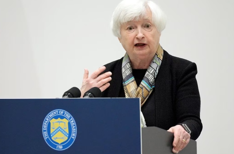 U.S. Treasury Secretary Janet Yellen takes questions from journalists during a press conference, at the G7 meeting of Finance Ministers and Central Bank Governors, at Toki Messe in Niigata, Japan, Thursday, May 11, 2023. Shuji Kajiyama/Pool via REUTERS