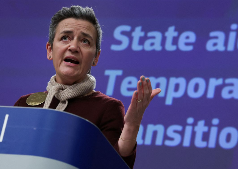 European Commission Vice President Margrethe Vestager speaks during a news conference in Brussels, Belgium February 1, 2023. REUTERS/Yves Herman