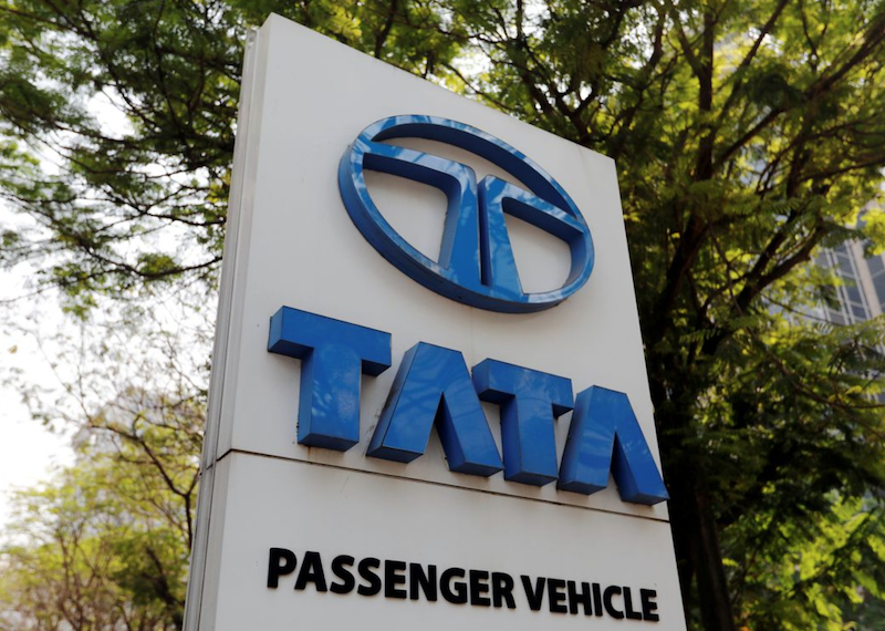 A Tata Motors logo is pictured outside the company showroom in Mumbai, India February 5, 2018. REUTERS/Danish Siddiqui/File Photo