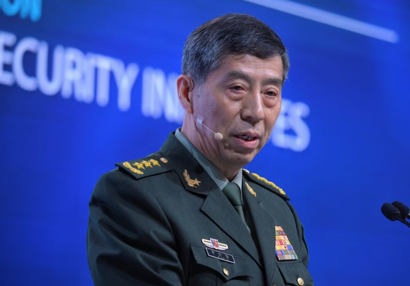 Chinese Defence Minister Li Shangfu speaking at the IISS Shangri-La Dialogue in Singapore, on June 4, 2023. Mark Cheong/The Straits Times via REUTERS
