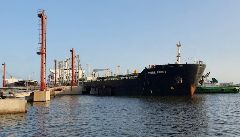 A view of the Russian oil cargo Pure Point, carrying crude oil, is seen anchored at the port in Karachi, Pakistan June 11, 2023. REUTERS/Karachi Port Trust/Handout via REUTERS