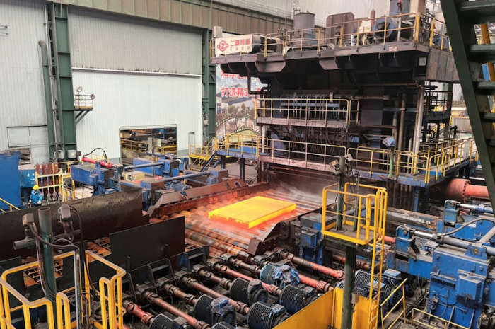 A steel billet is seen on a medium plate production line at a Baowu Group steel mill in Ezhou, Hubei province, China June 21, 2023. REUTERS/Amy Lv