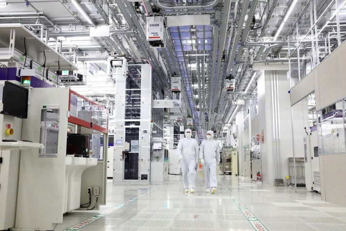 A view shows Samsung Electronics' chip production plant at Pyeongtaek, South Korea