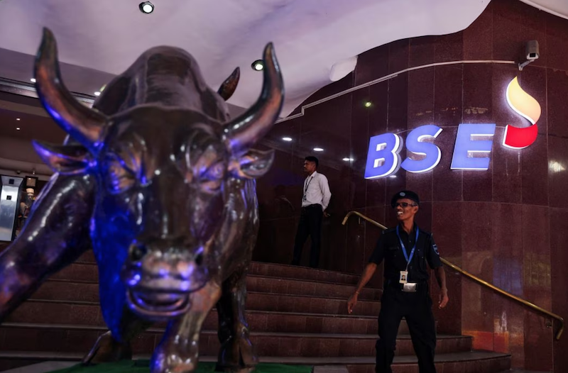 The logo of the Bombay Stock Exchange (BSE) building is seen in Mumbai, India, on July 12, 2023. REUTERS/Francis Mascarenhas/file photo