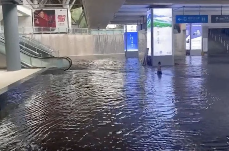 A view shows a flooded area in Wuxi, Jiangsu province, China, in this still image taken from a video released on July 20, 2023, obtained by REUTERS.