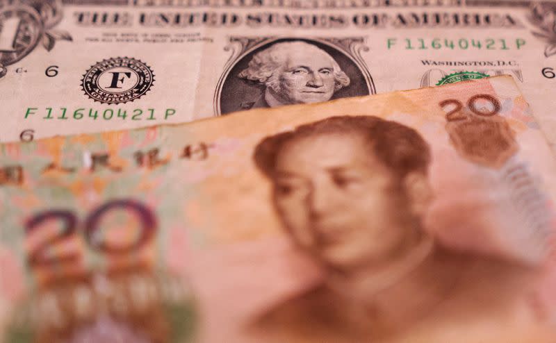 Chinese yuan and US dollar notes (Rs)